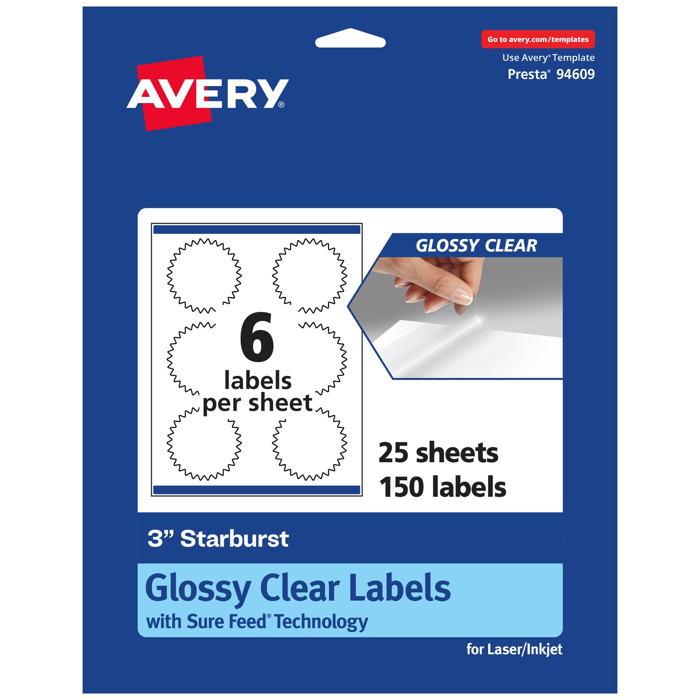 Avery Glossy Clear Starburst Labels with Sure Feed, 3&#x22;