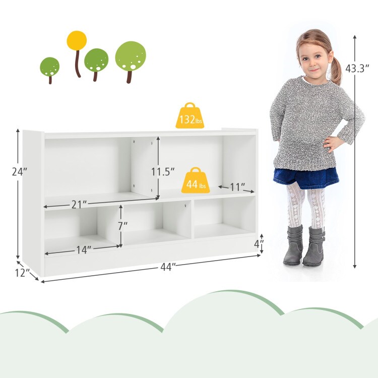 Kids 2-Shelf Bookcase with 5-Cube Wood Toy Storage Organizer Perfect for Children&#x27;s Room or Bedroom