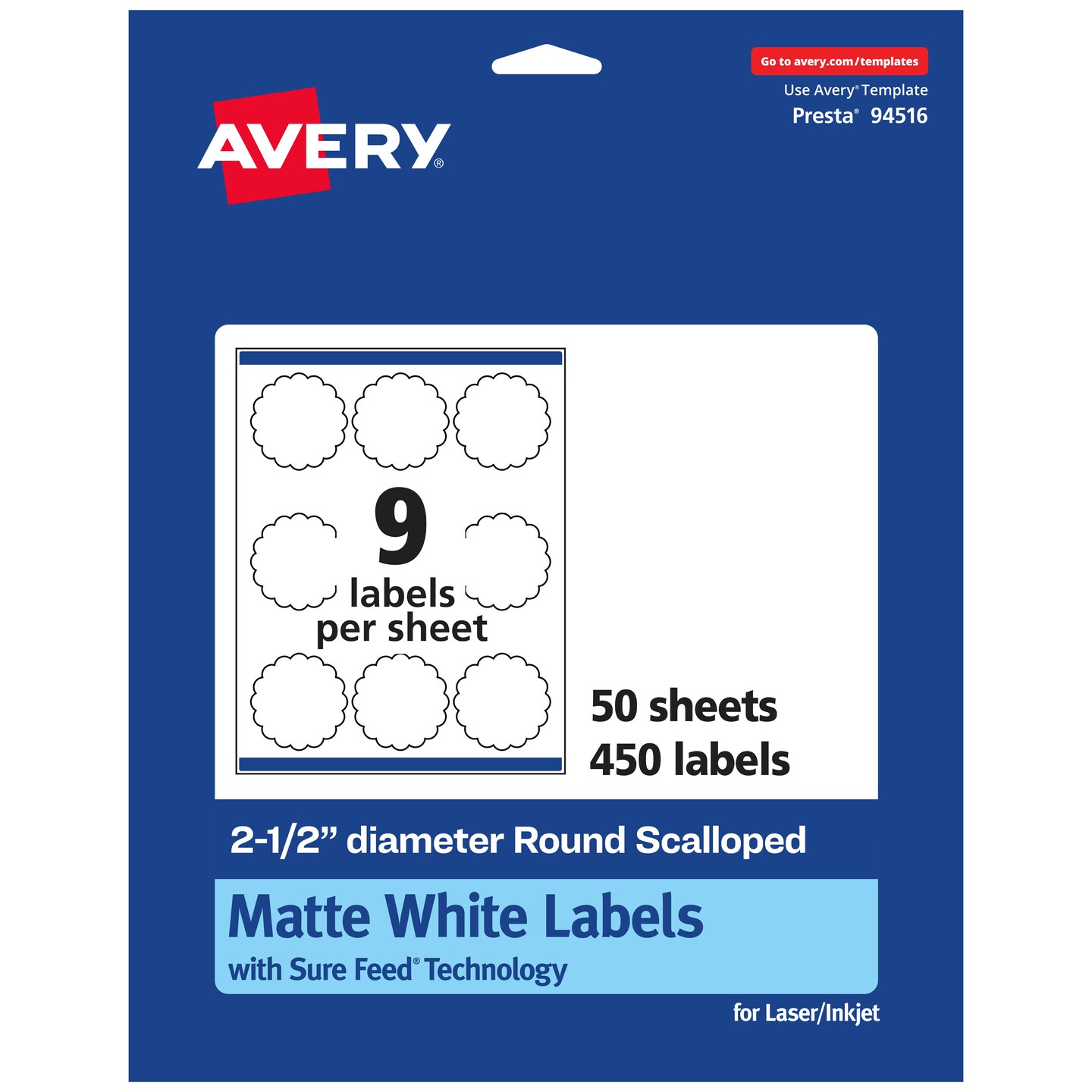 Avery White Round Scalloped Labels, 2.5&#x22; diameter