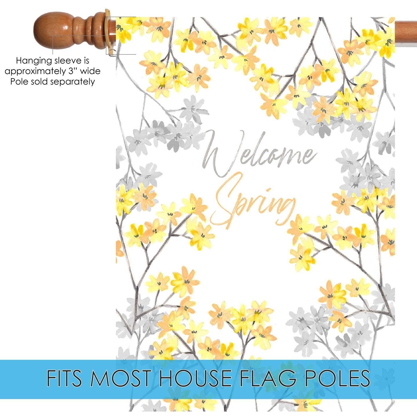 Welcome Spring Blossoms Decorative Spring Double Sided Flag
