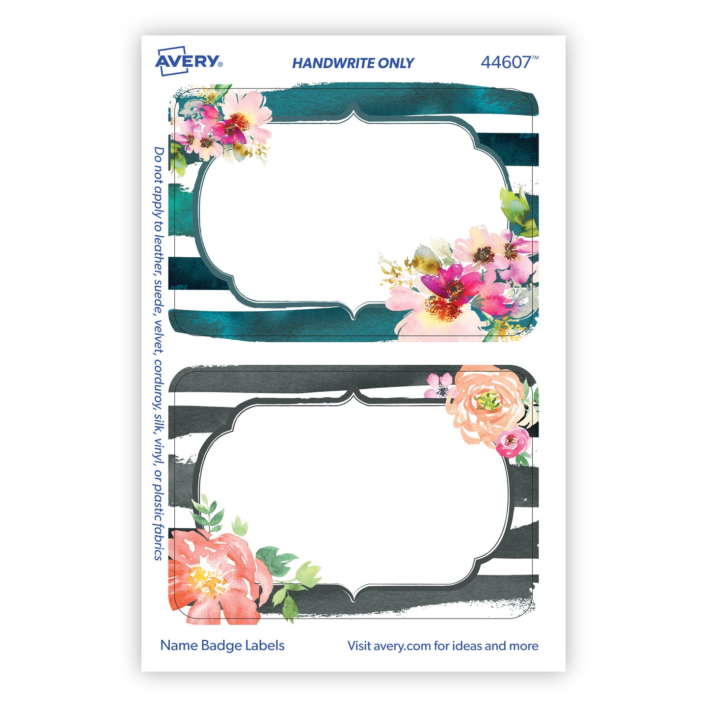 Avery Adhesive Name Tags, Floral Watercolor Print, 2-1/3&#x22; x 3-3/8&#x22;, 36 Name Stickers (44607)