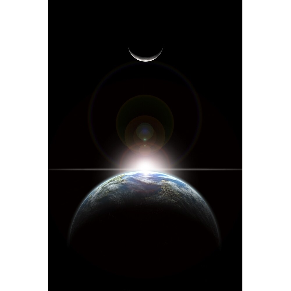 Star Platform Rising A Star Rising Over An Earth-Like Planet And Illuminating Its Lone Moon ...