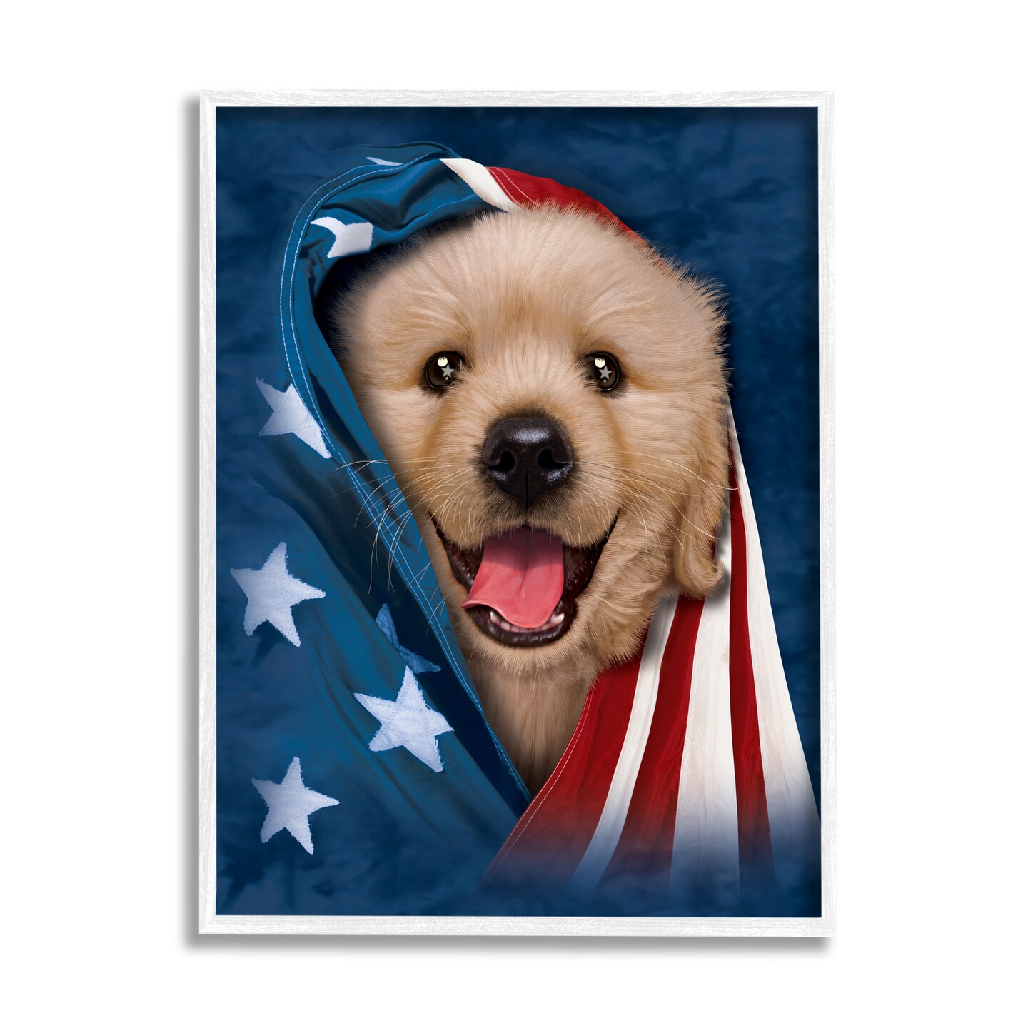 Stupell Industries Puppy &#x26; American Flag Black Framed Giclee Art