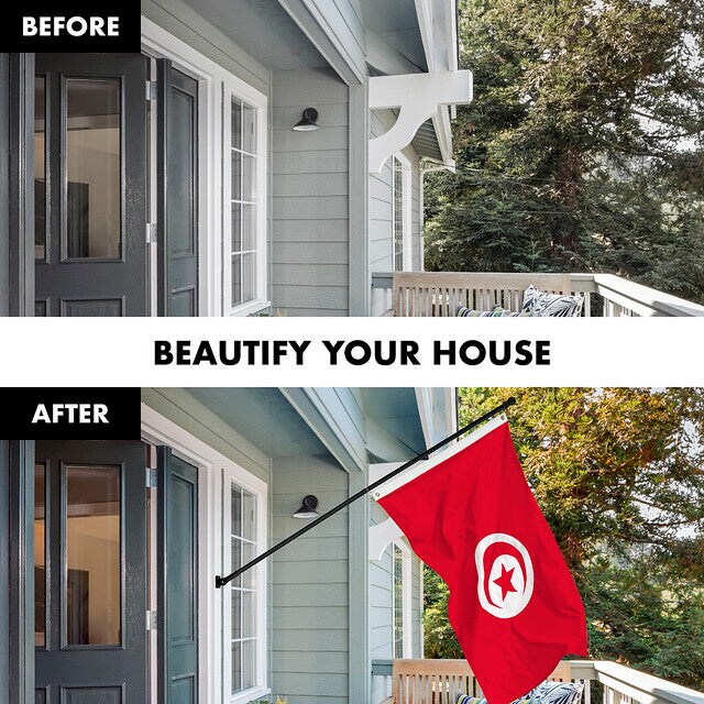 G128 Combo Pack: 6 Feet Tangle Free Spinning Flagpole (Black) Tunisia Tunisian Flag 3x5 ft Printed 150D Brass Grommets (Flag Included) Aluminum Flag Pole