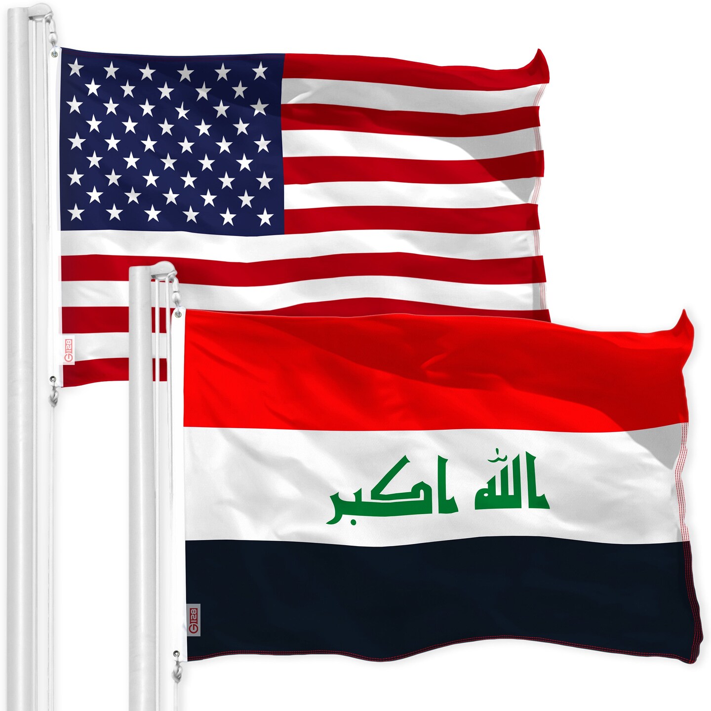 G128 Combo Pack: USA American Flag 3x5 Ft 150D Printed Stars & Iraq Flag 3x5 Ft 150D Printed