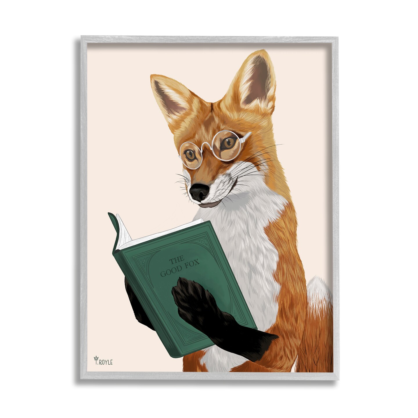Stupell Industries Wild Fox Reading Book Black Framed Giclee Art