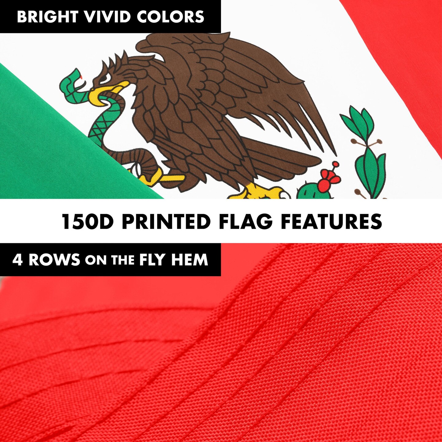 G128 Combo Pack: 6 Ft Tangle Free Aluminum Spinning Flagpole (Black) & Mexico Mexican Flag 3x5 Ft, LiteWeave Pro Series Printed 150D Polyester, 4 Corner Brass Grommets | Pole with Flag Included