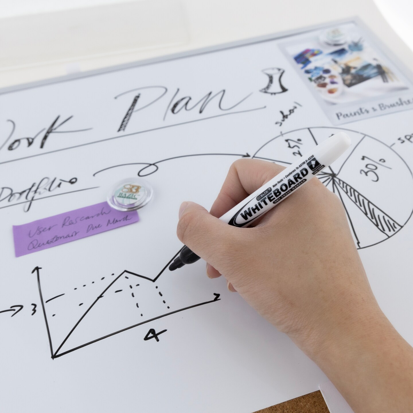 BAZIC METALLIQUE Aluminum Framed Magnetic Dry Erase/Cork Combo Board 16" X 20"