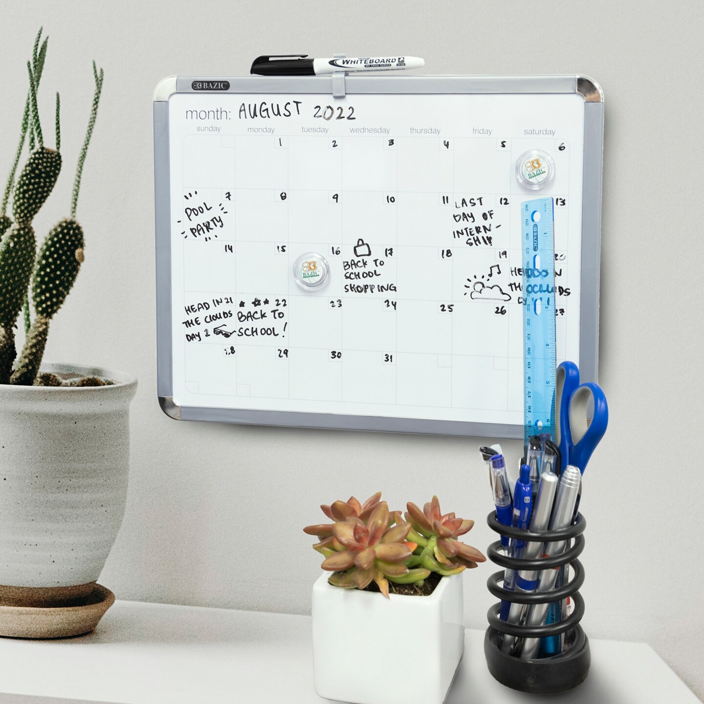 BAZIC CLASSIQUE Magnetic Dry Erase Calendar Board 11" X 14" w/ Marker & 2 Magnets