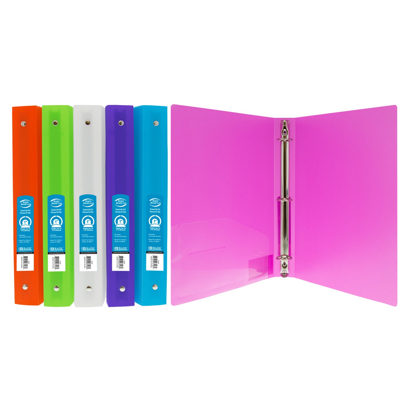 BAZIC 1&#x22; Bright Color Poly 3-Ring Binder w/ Pocket