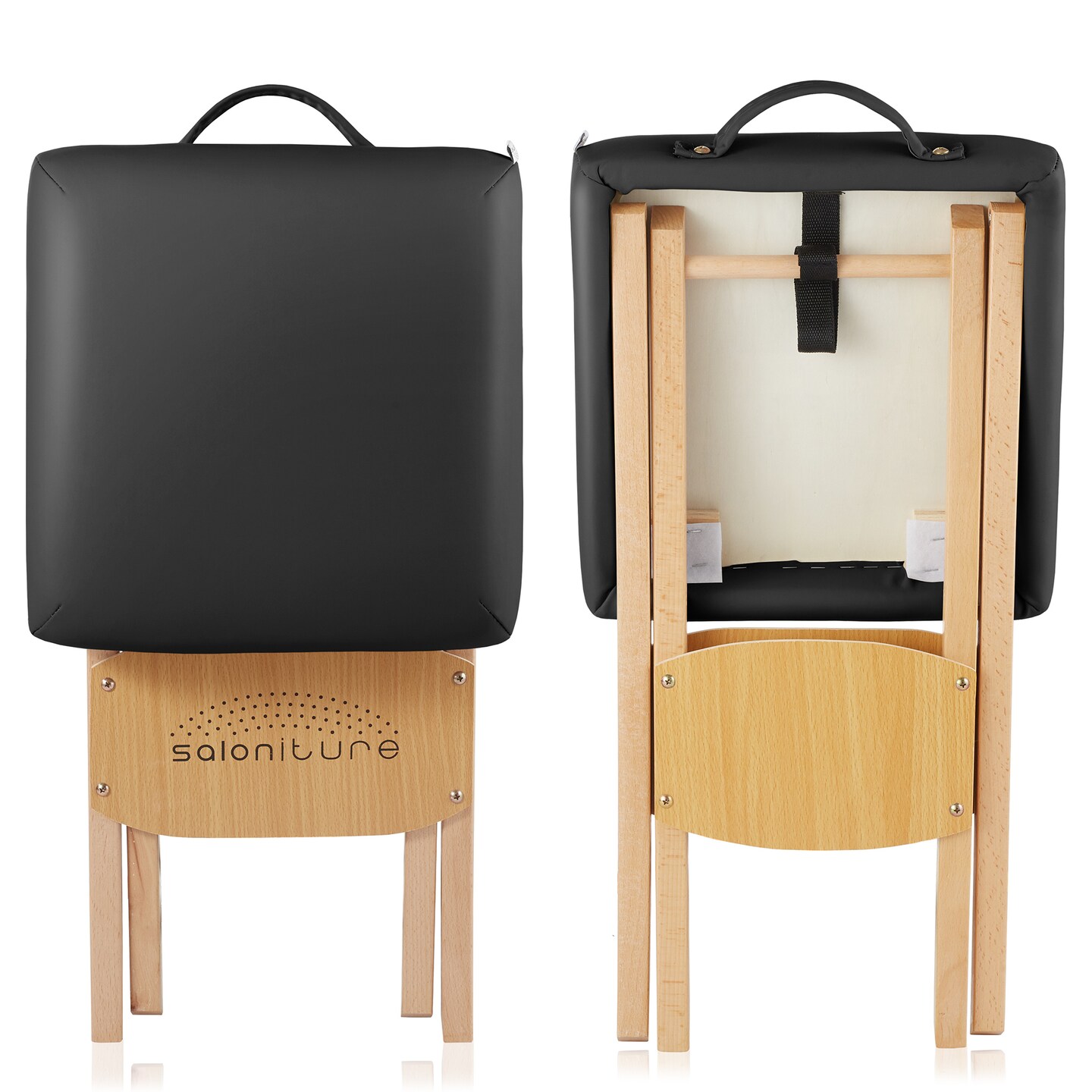 Saloniture Wood Folding Massage Stool with Carrying Case
