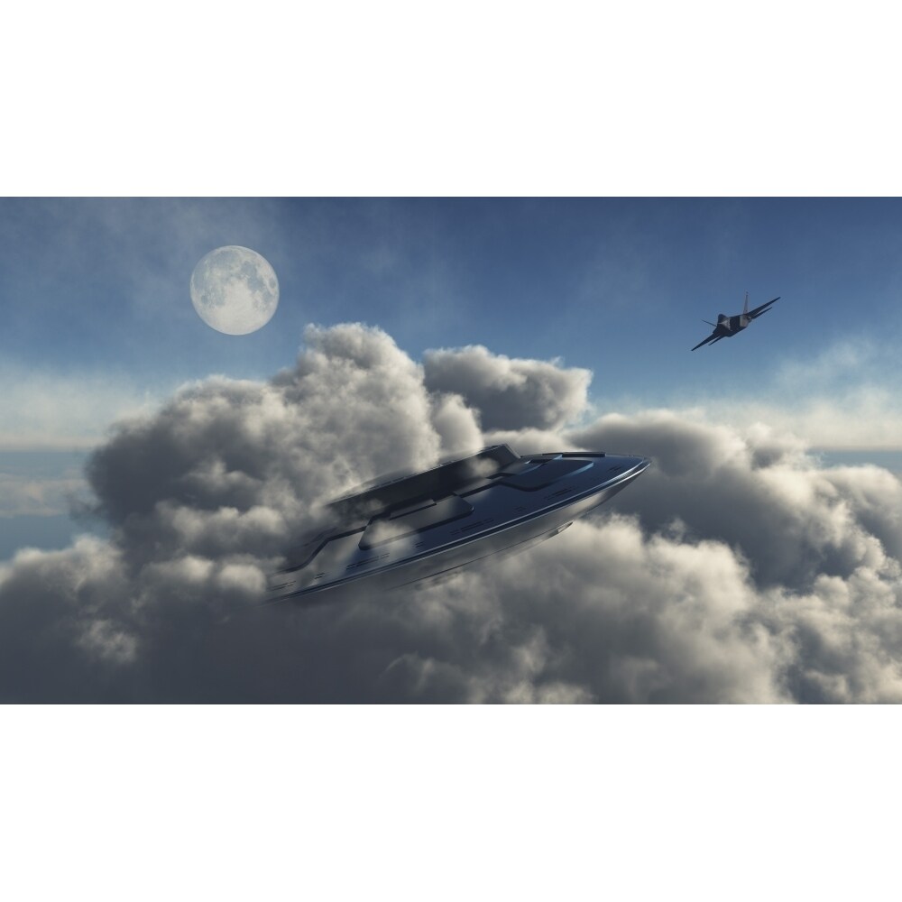 An F-22 Raptor Jetfighter Chasing A Ufo Poster Print