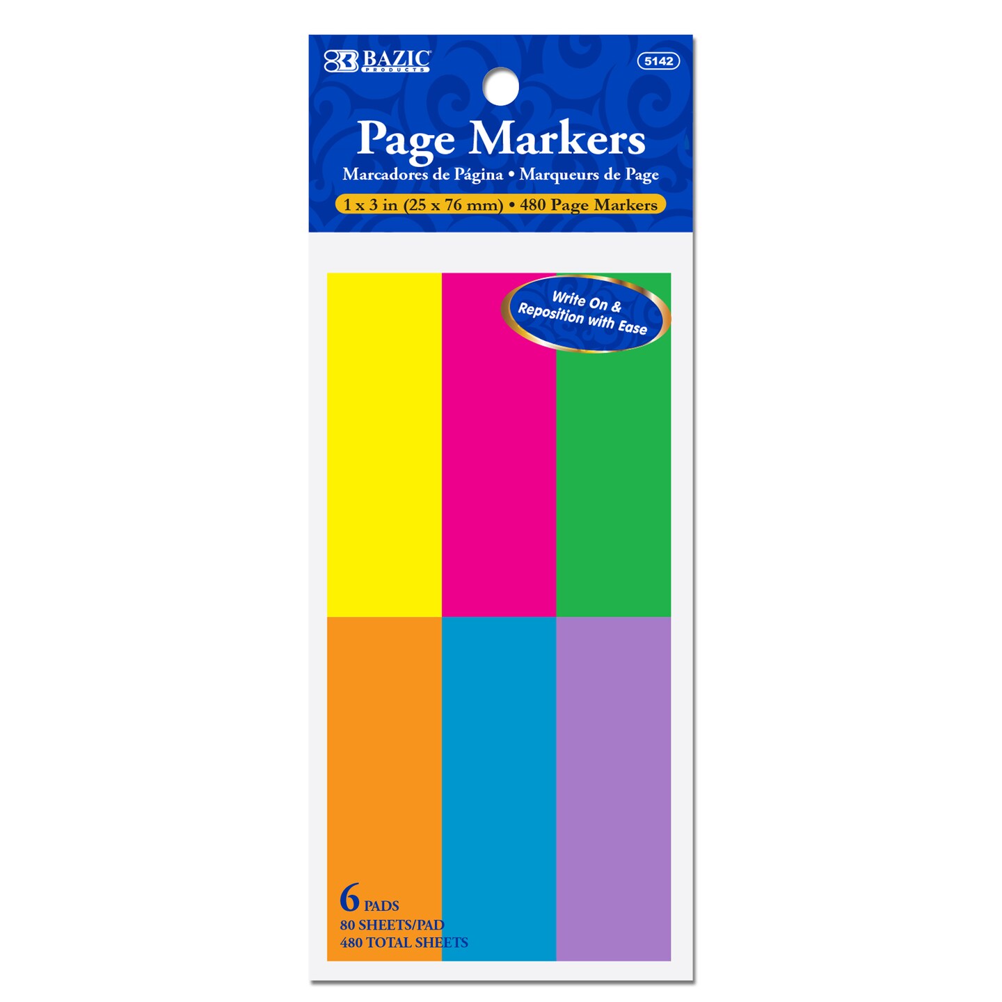 BAZIC Flag Neon Page Markers 1&#x22; X 3&#x22; 80 Ct. (6/Pack)