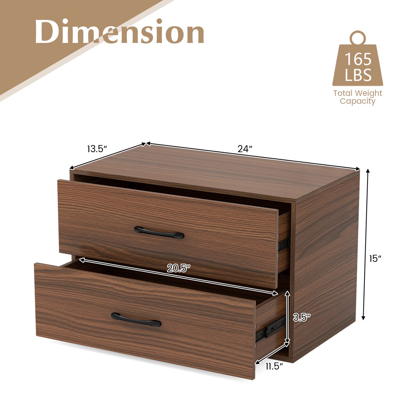 Costway 2-Drawer Dresser Stackable Horizontal Storage Organizer w/Handles White/Walnut/Black