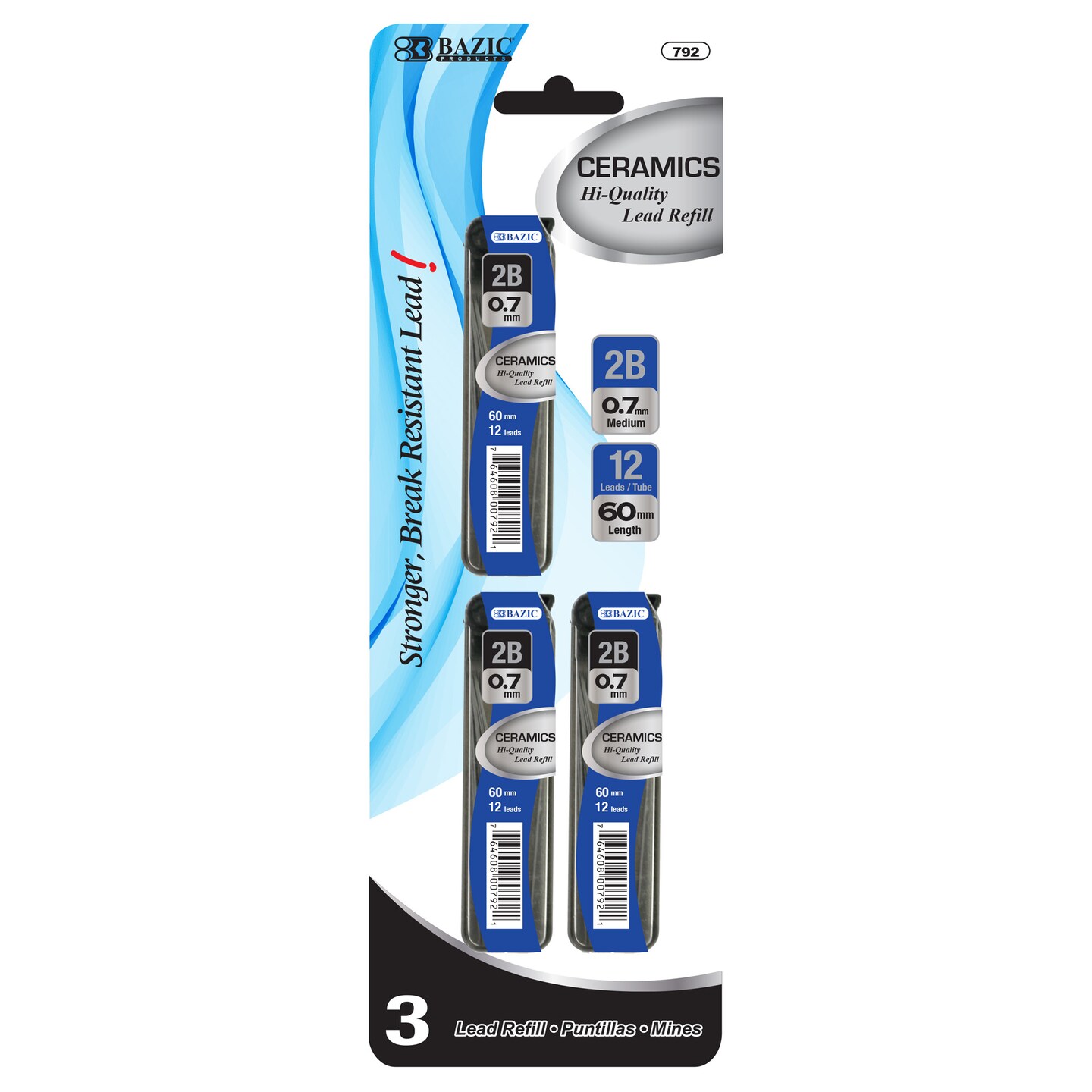 BAZIC Mechanical Pencil Lead Ceramics High-Quality 0.7 mm 12Ct. (3/Pack)