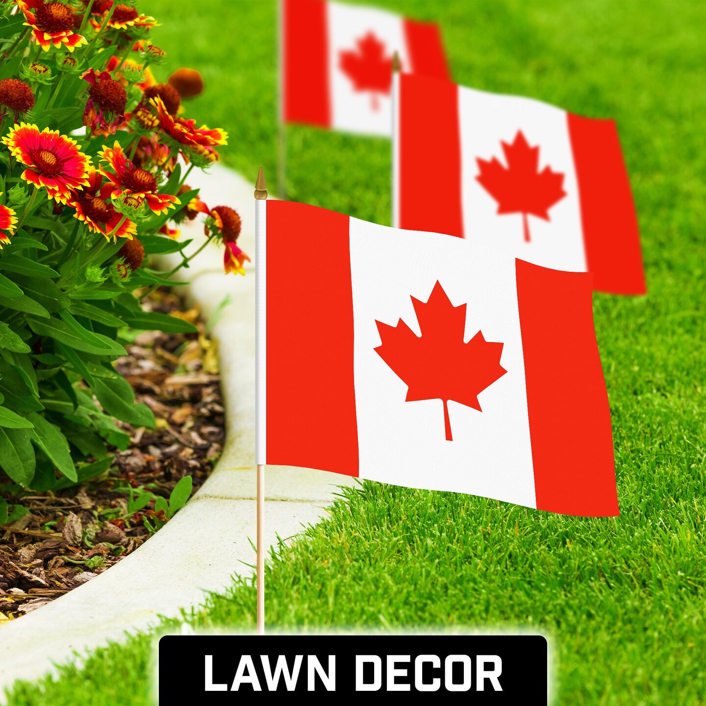 G128 30 Pack Handheld Canada Canadian Stick Flags | 12x18 In | Printed 150D Polyester, Country Flag, Solid Wooden Stick, Spear Gold Tip