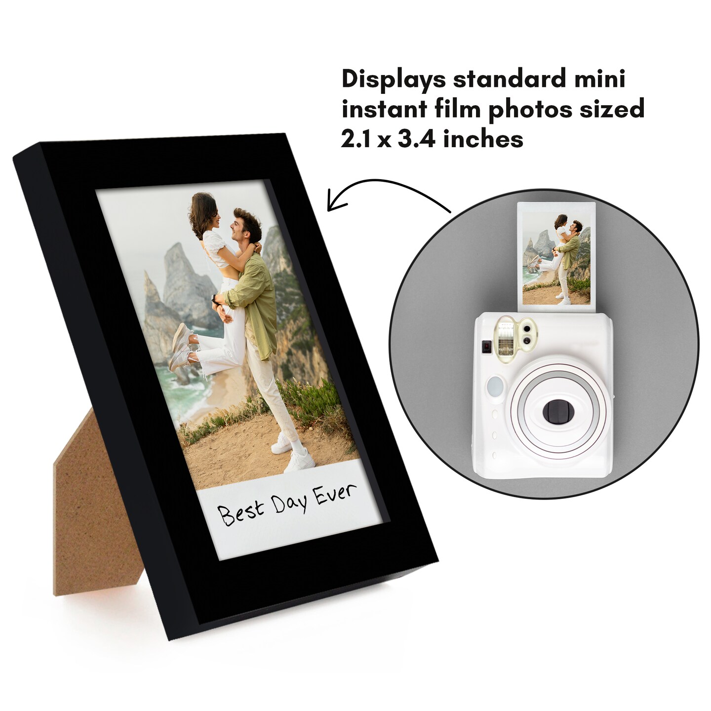 Americanflat Mini Instant Photo Frame with Double White Mat - Display 2.1x3.4 Photos - Black - Multi Pack