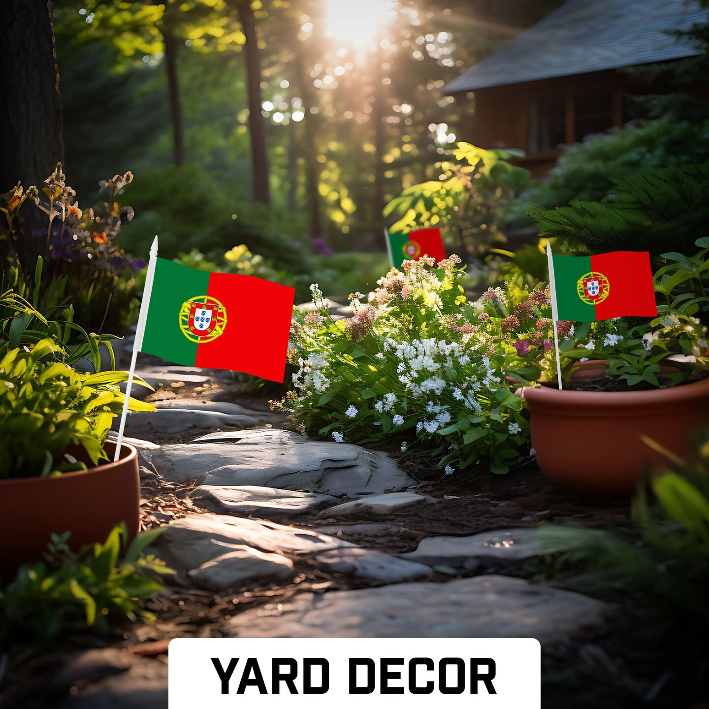 G128 30 Pack Handheld Portugal Portuguese Stick Flags | 4x6 In | Printed 150D Polyester, Country Flag, Solid Plastic Stick, Spear White Tip