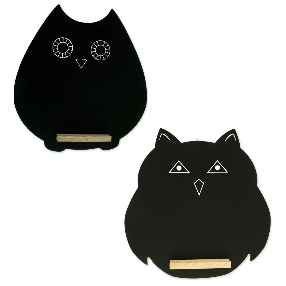 Set of 2 Owl Shaped Chalkboards Wooden Hanging Blackboard Signs for Kitchen Decor or Events