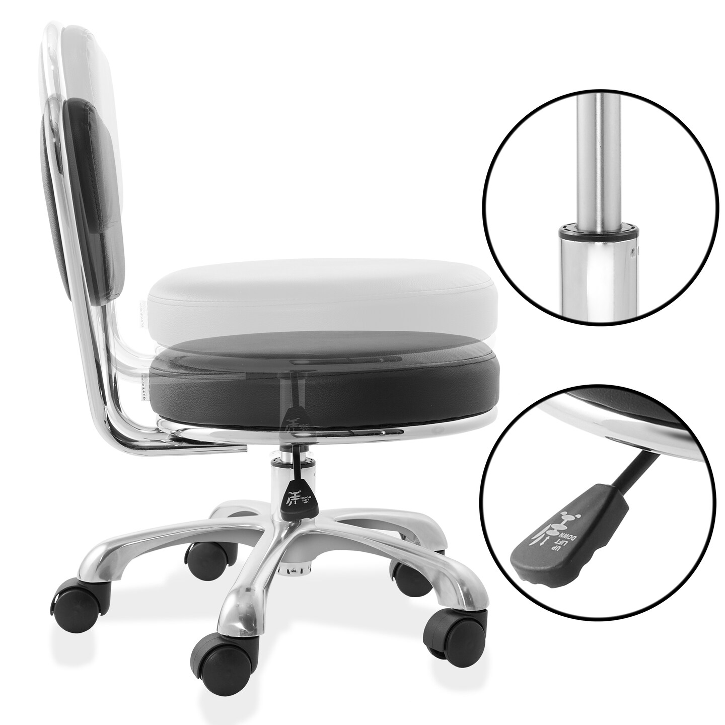 Saloniture Rolling Hydraulic Salon Stool with Backrest- Adjustable Swivel Chair for Spa, Shop, Salon, Massage, Medical, Work or Office