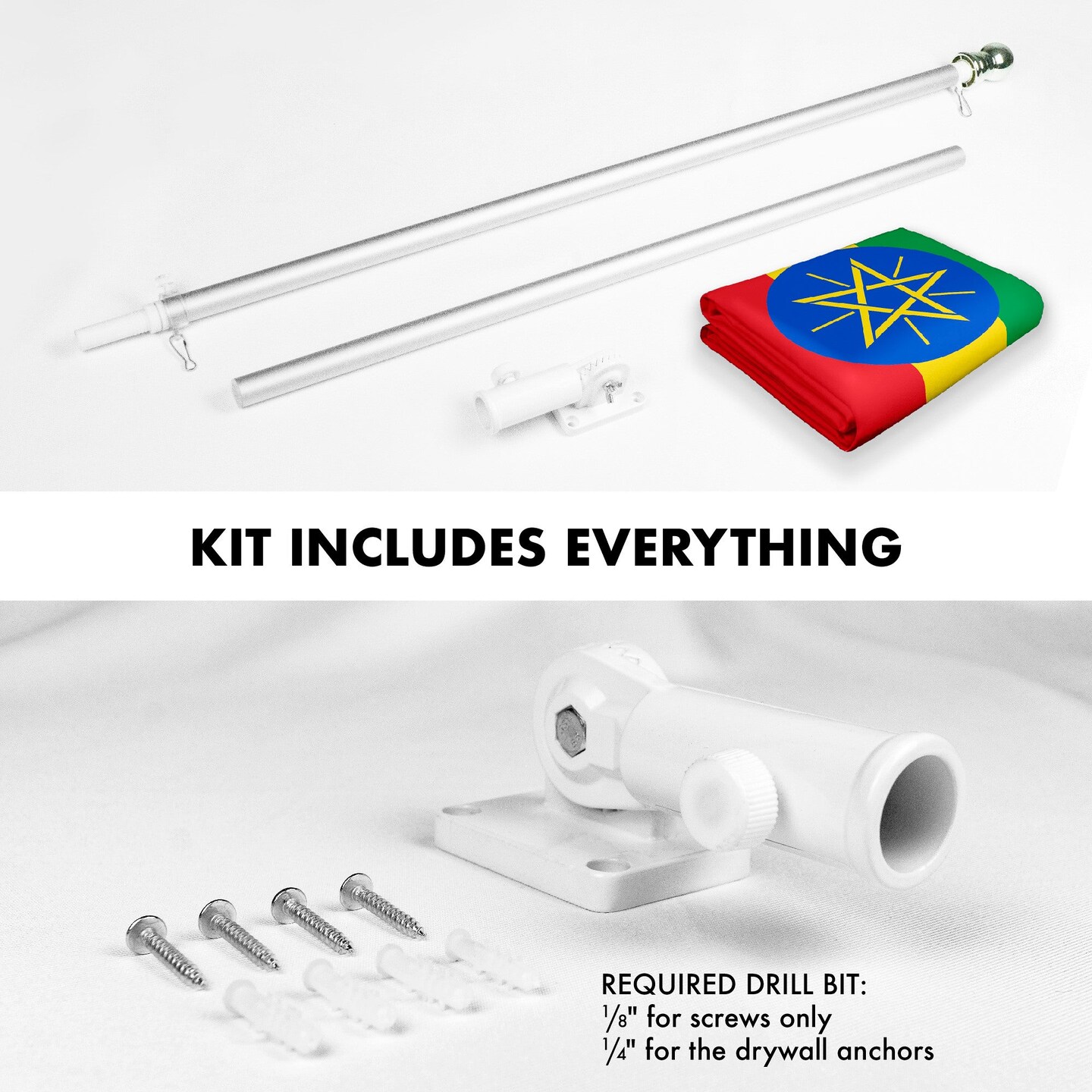 Flag Pole 6FT Silver Tangle Free &#x26; Ethiopia Ethiopian Flag 3x5 Ft Combo Printed 150D Polyester By G128