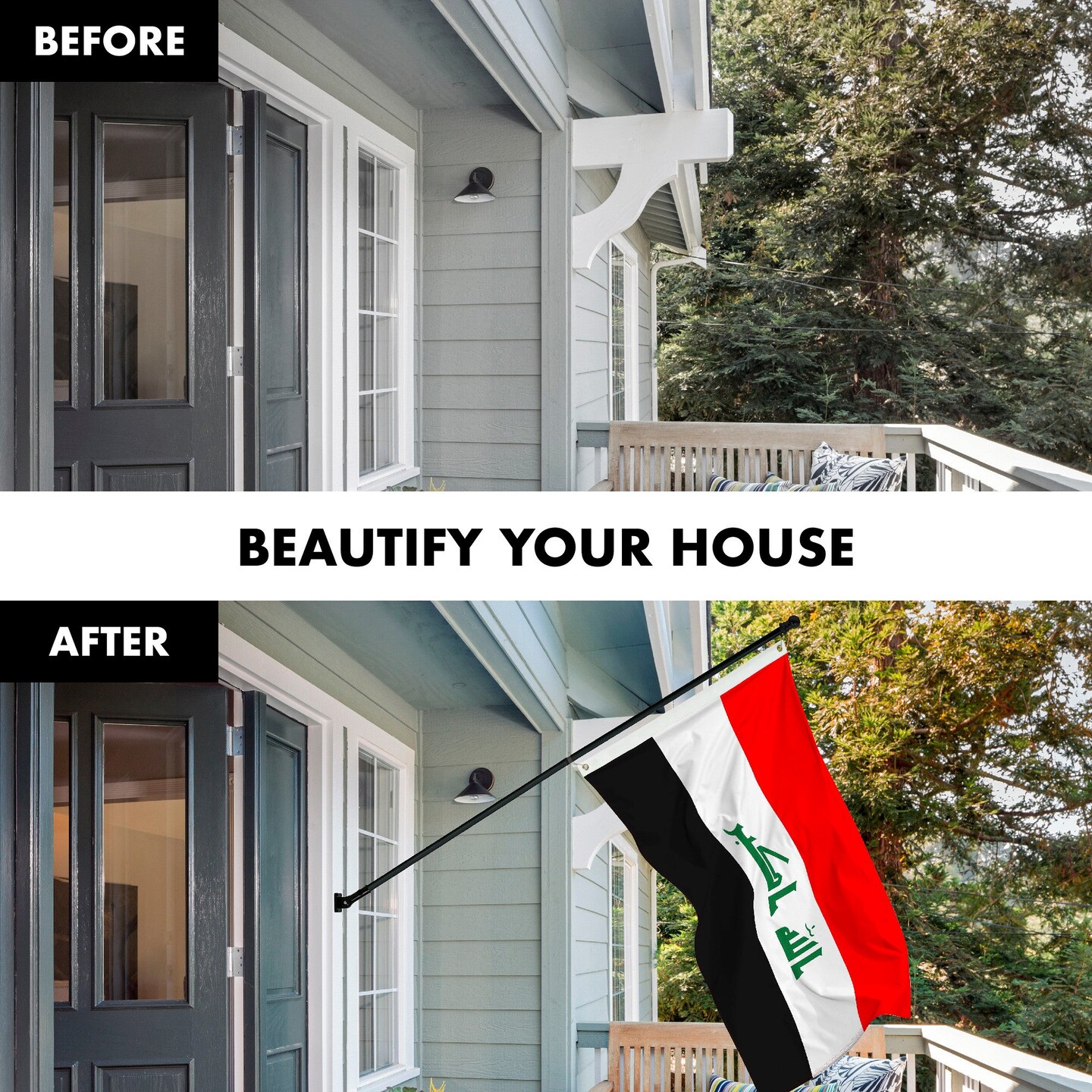 Flag Pole 6FT Black Tangle Free &#x26; Iraq Iraqi Flag 3x5 Ft Combo Printed 150D Polyester By G128