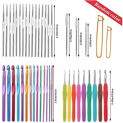 72 Pcs Crochet Hooks Set, Crochet Hooks Kit Plus Large Eye Blunt Needles Ergonomic Yarn Knitting Needles Marking Clips Tools Set with Crochet Needle Accessories