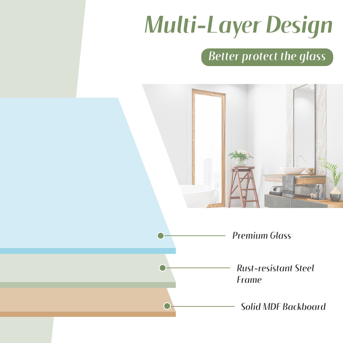 Rectangular Wall Mount Multi-Layer Bathroom Vanity Mirror with Steel Frame Suitable for Any Room