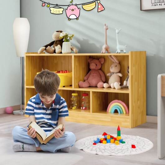 Kids 2-Shelf Bookcase with 5-Cube Wood Toy Storage Organizer Perfect for Children&#x27;s Room or Bedroom