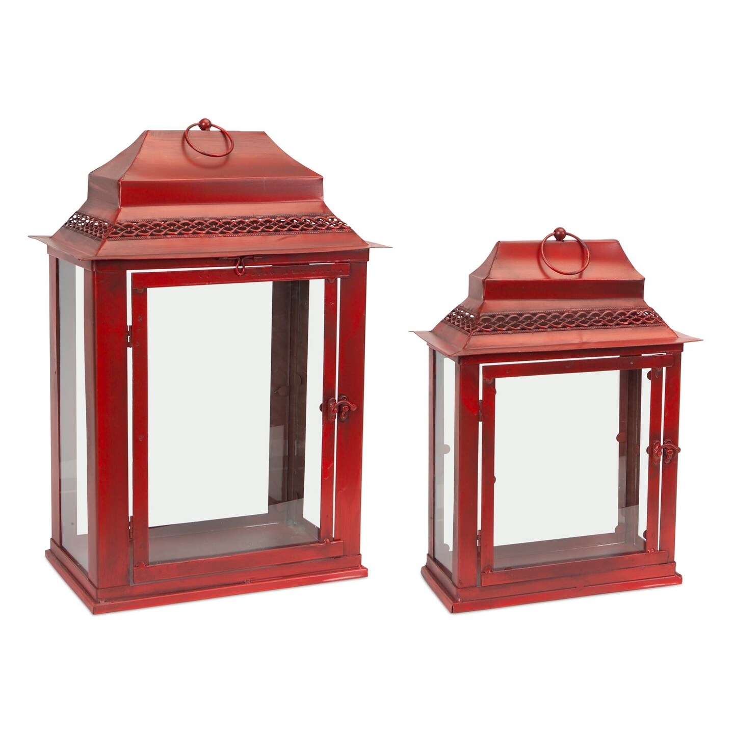 Melrose Set of 2 Antique Glass Table Top Candle Lanterns 21&#x22;