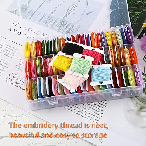 Embroidery Floss Organizer, Cross Stitch Thread Storage Box Tools - Bobbin Winder, 1 Removable 24 Compartments with 40 Hard Plastic Floss Bobbins and Stickers for Craft DIY Embroidery Sewing Storage