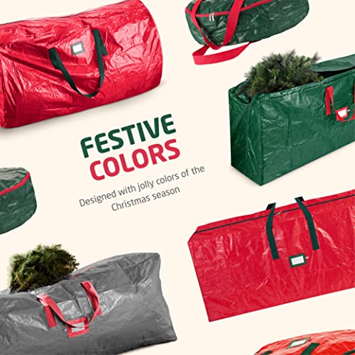 Large Christmas Tree Storage Bag - Fits Up to 9 ft Tall Holiday Artificial Disassembled Trees with Durable Reinforced Handles &#x26; Dual Zipper - Waterproof Material Protects from Dust and Moisture (Red)