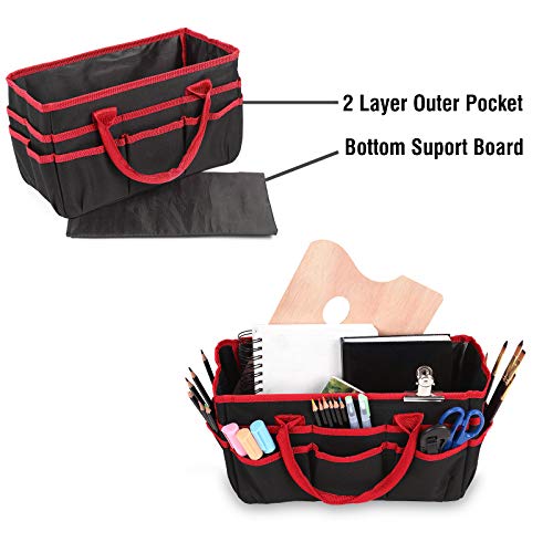 Craft and Art Organizer Tote Bag - Red Nylon Fabric Art Caddy with Pockets - for Art, Craft, Sewing, Medical, and Office Supplies Storage