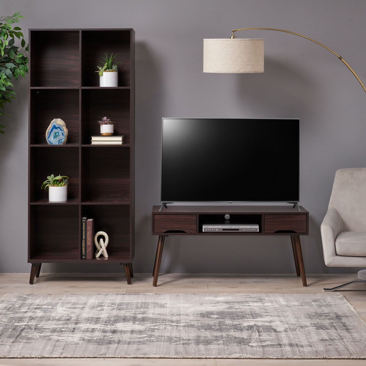 GDFStudio Irene Mid Century 2 Piece Entertainment Center Set