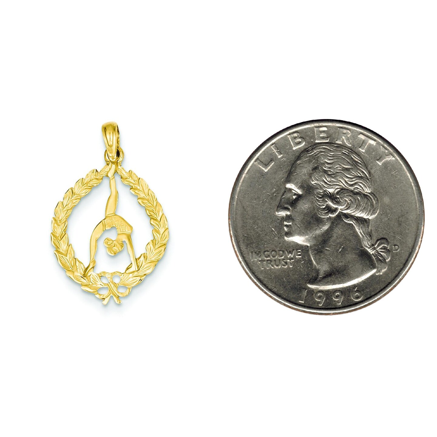 14K Gold Polished Framed Gymnast Pendant Jewelry 23.9mm x 16.4mm