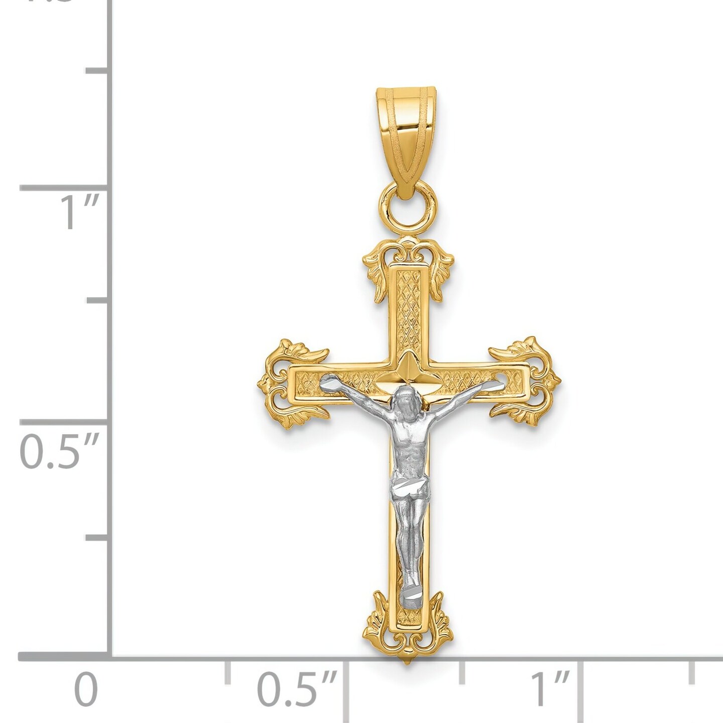 14K Two Tone Gold Diamond Cut Crucifix Pendant Charm Jewelry 33 x 16 mm