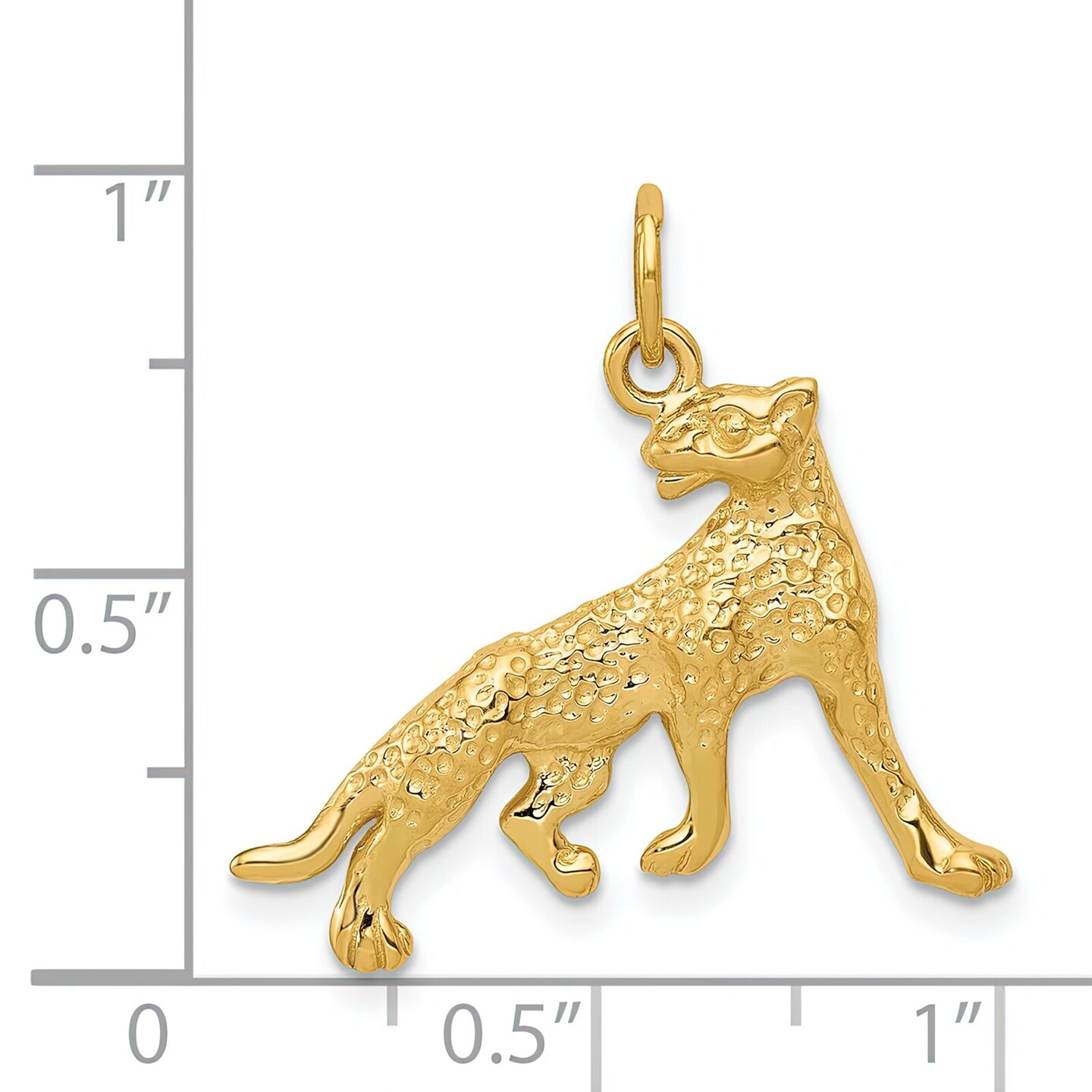 14K Yellow Gold Diamond-Cut Cheetah Charm Pendant Animal Pendant 26 X 22mm