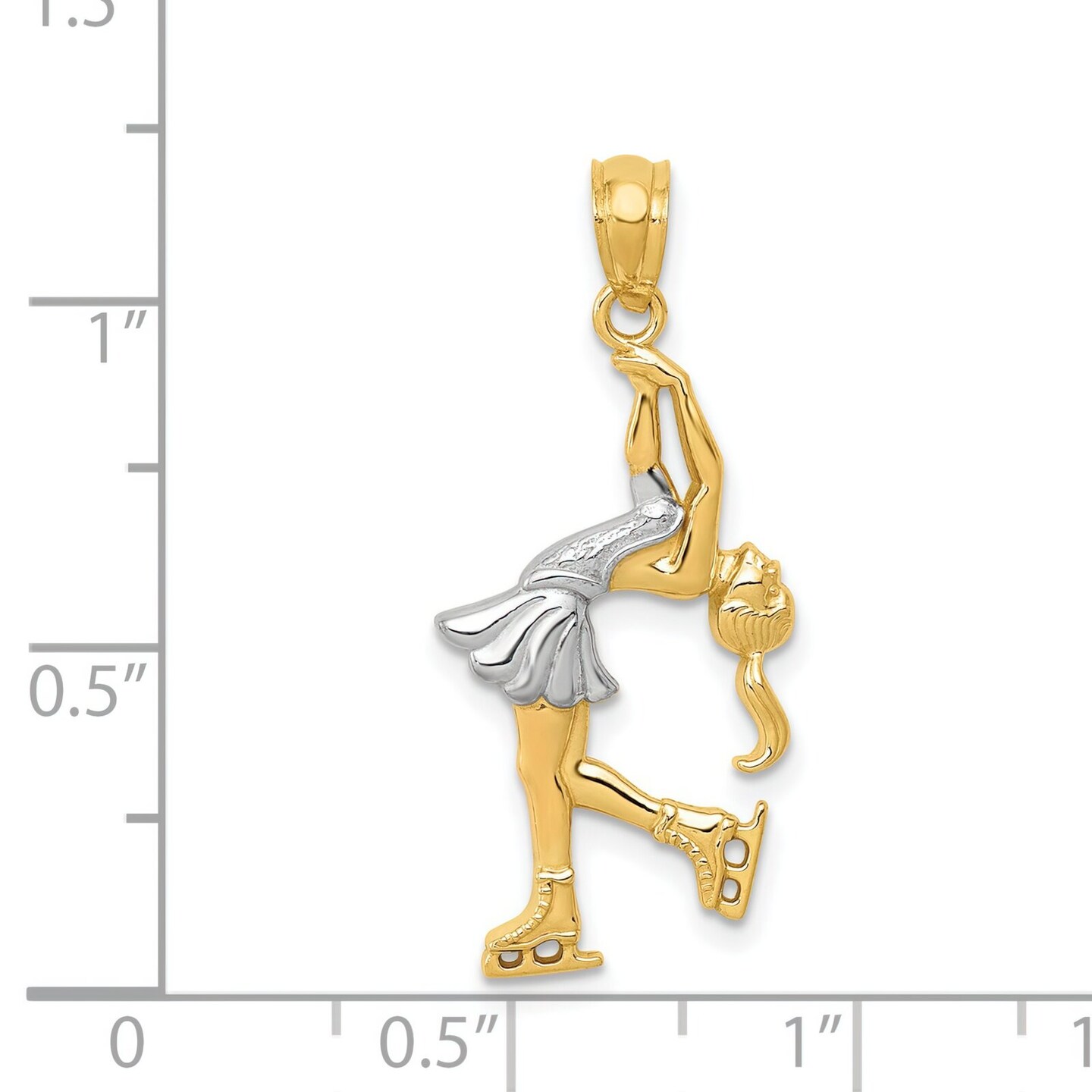 14K Two Tone Gold Ice Skater Pendant Charm Jewelry 23 x 13 mm