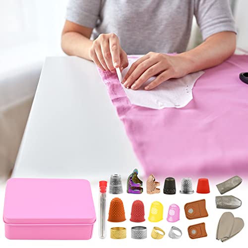 23Pcs Sewing Thimble Finger Protectors, Adjustable Metal Copper Finger  Thimble Silicone Leather Thimble Finger Tips Finger Shield Ring Fingertip  Quilting Sewing Supplies for Embroidery Needlework(P)