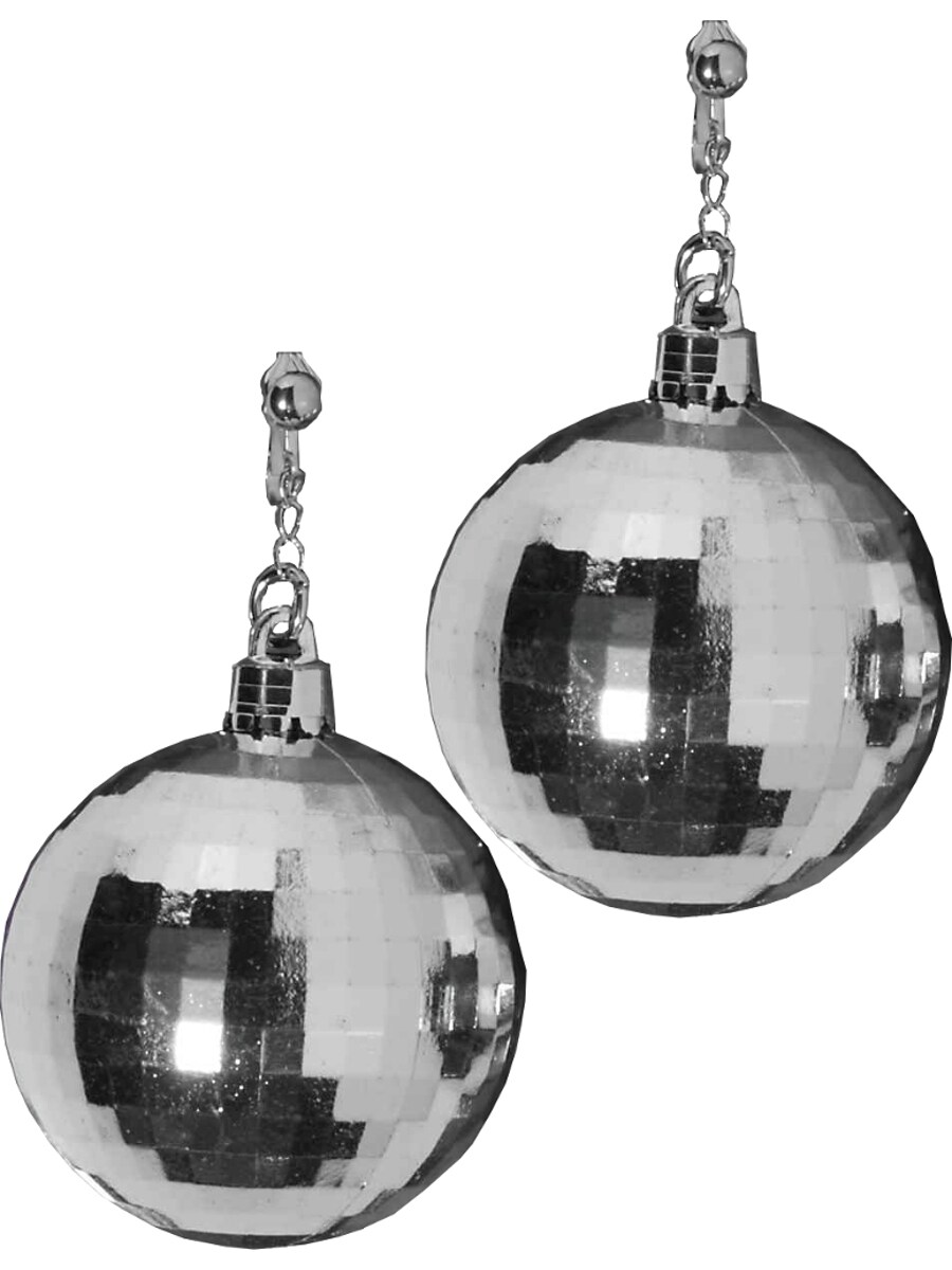 Womens 70s Disco Fever Disco Ball Silver Earrings Costume Accessory