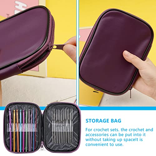 54 Pieces Crochet Needles Set, Crochet Hooks Kit with Purple Storage Case, Ergonomic Knitting Needles Blunt Needles Stitch Marker DIY Hand Knitting Craft Art Tools for Beginners