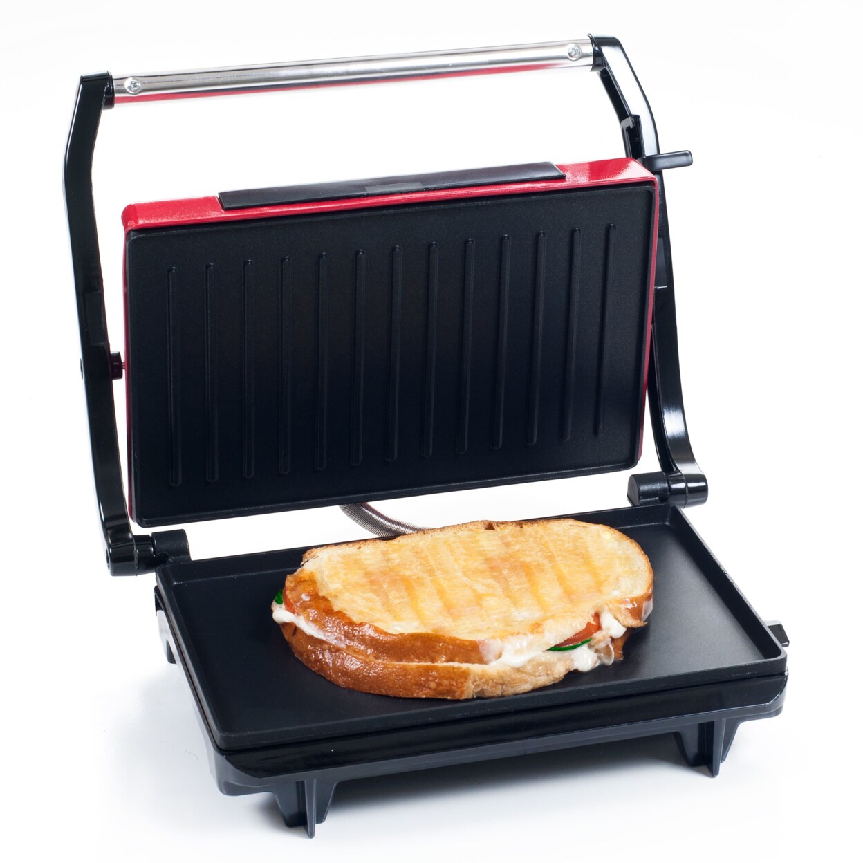 Panini Press Indoor Grill Nonstick Plates Dual Heating 8.5X5.25 Brushed Steel