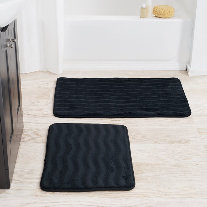 Lavish Home Memory Foam Bath Mat Set 2 Piece Black Oversized Standard Soft