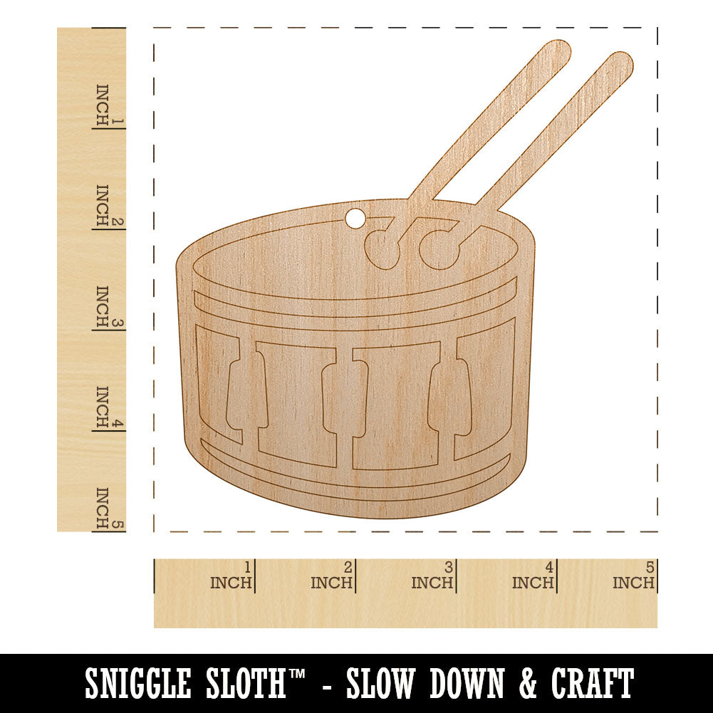 Drum with Sticks Music Instrument Doodle Unfinished Craft Wood Holiday Christmas Tree DIY Pre-Drilled Ornament