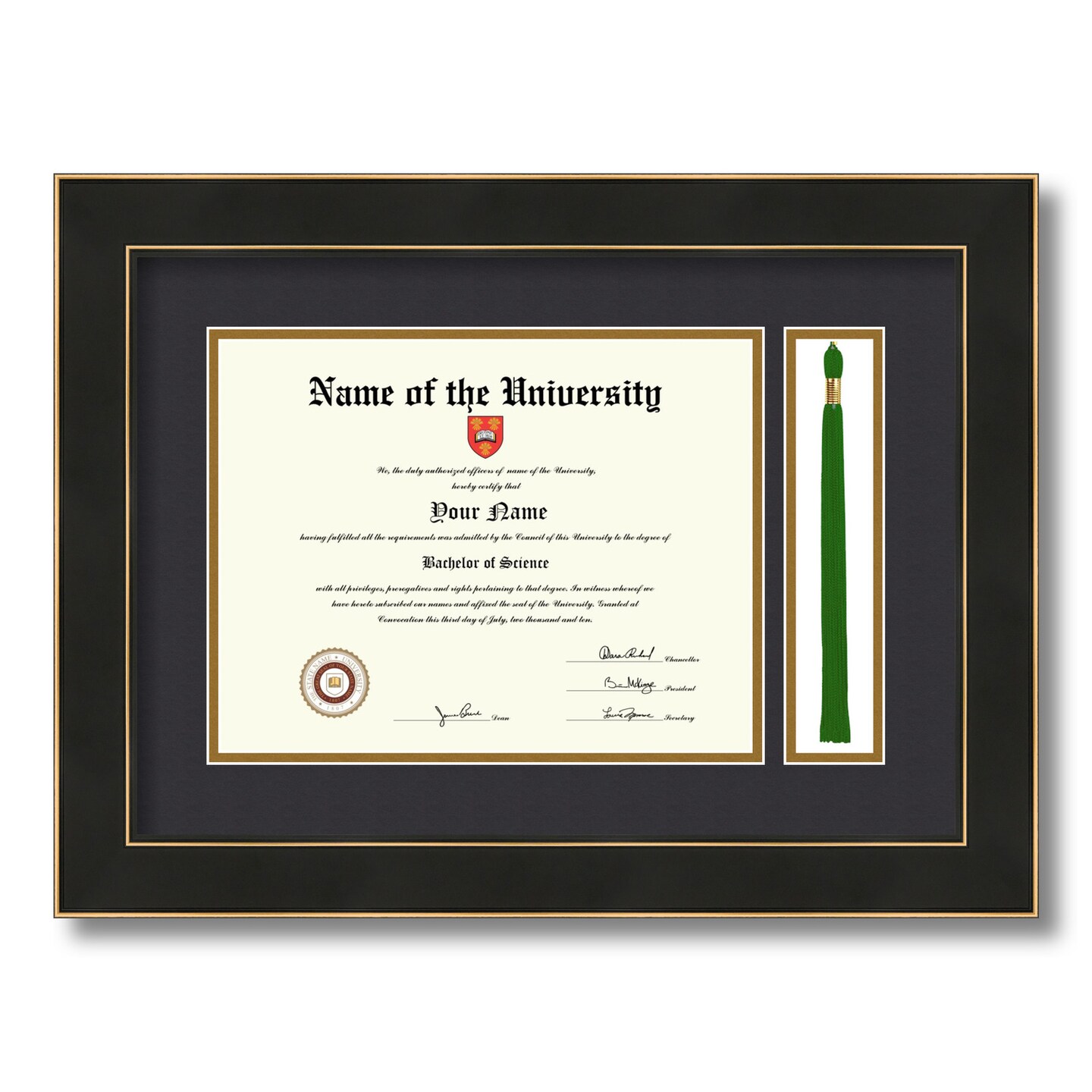 ArtToFrames 8.5x11 inch Diploma Frame with Tassel Opening - Framed with Black and Gold Mats, Comes with Regular Glass and Sawtooth Hanger for Wall Hanging (DT-8.5x11)