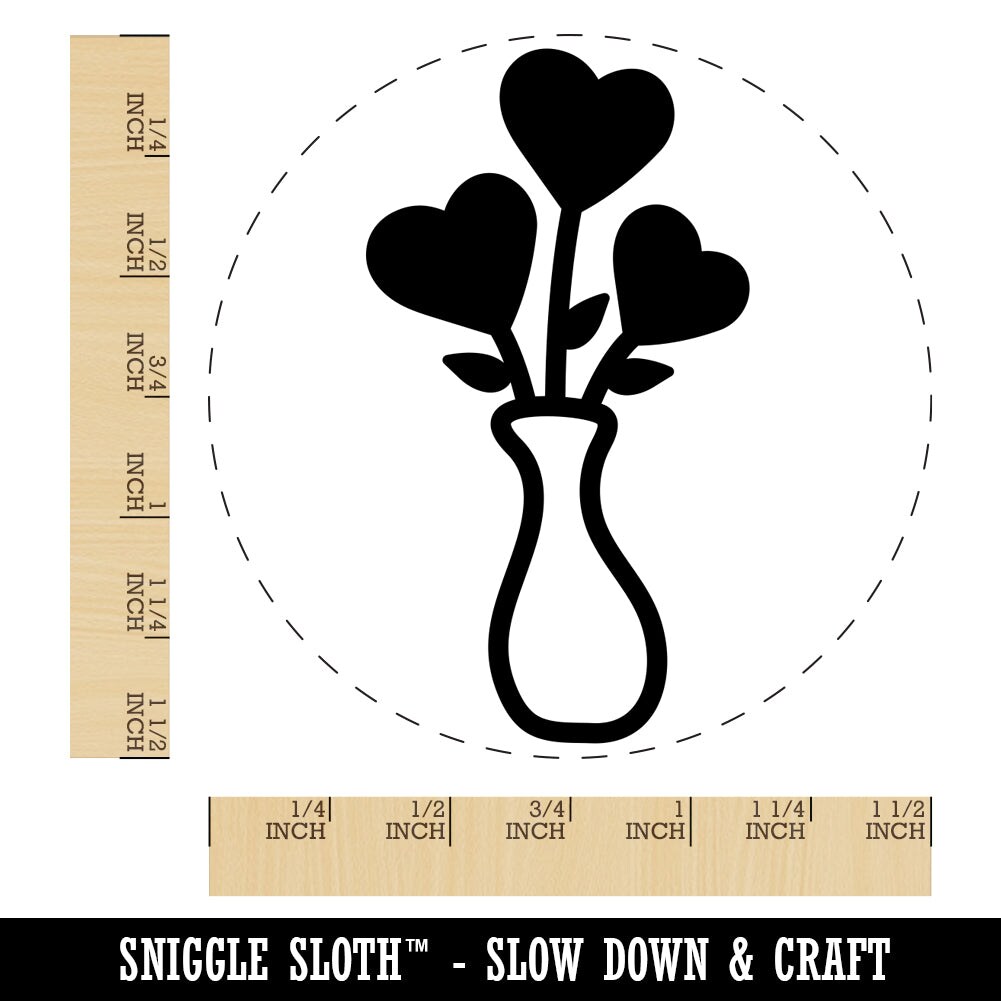 Vase of Heart Flowers Valentine&#x27;s Day Self-Inking Rubber Stamp for Stamping Crafting Planners