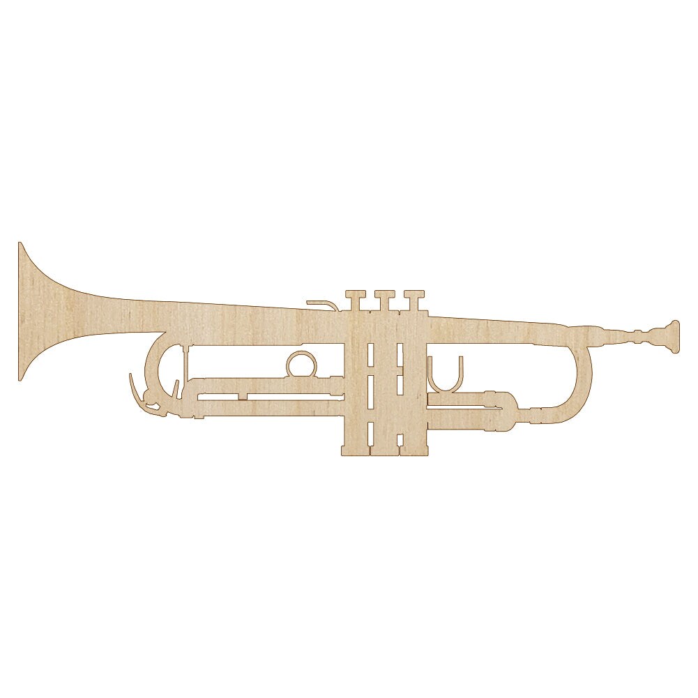 Trumpet Music Instrument Silhouette Unfinished Wood Shape Piece Cutout for DIY Craft Projects