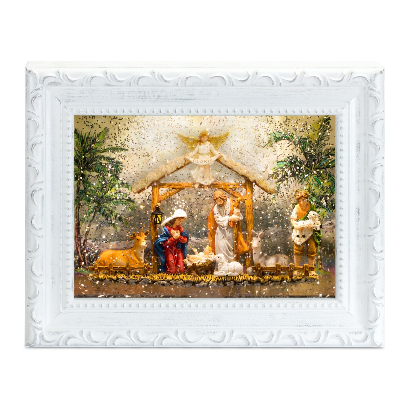 Melrose 9.5&#x22; White and Clear Nativity Scene Christmas Snow Globe Tabletop Decoration