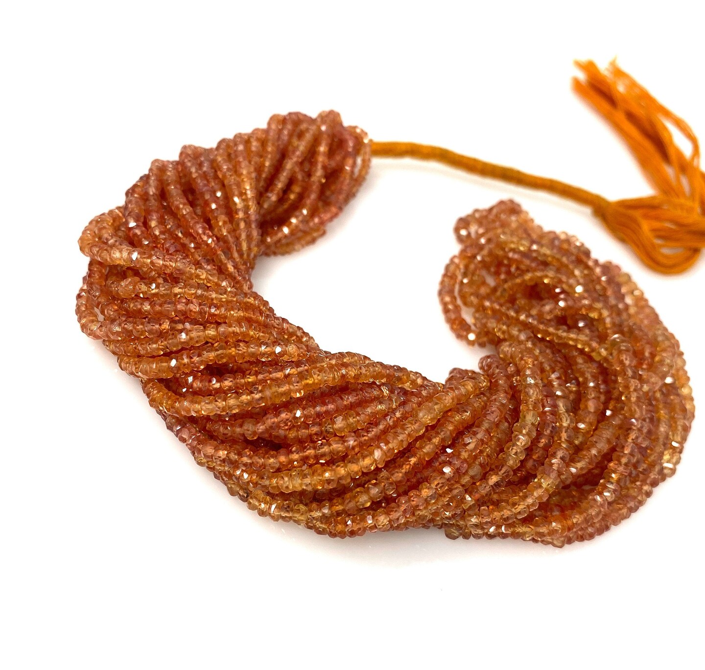 Natural Songea Sapphire Gemstone Beads - Micro Faceted, 16.5&#x22;&#x9D;, Orange Red, 2.5mm - 3.5mm