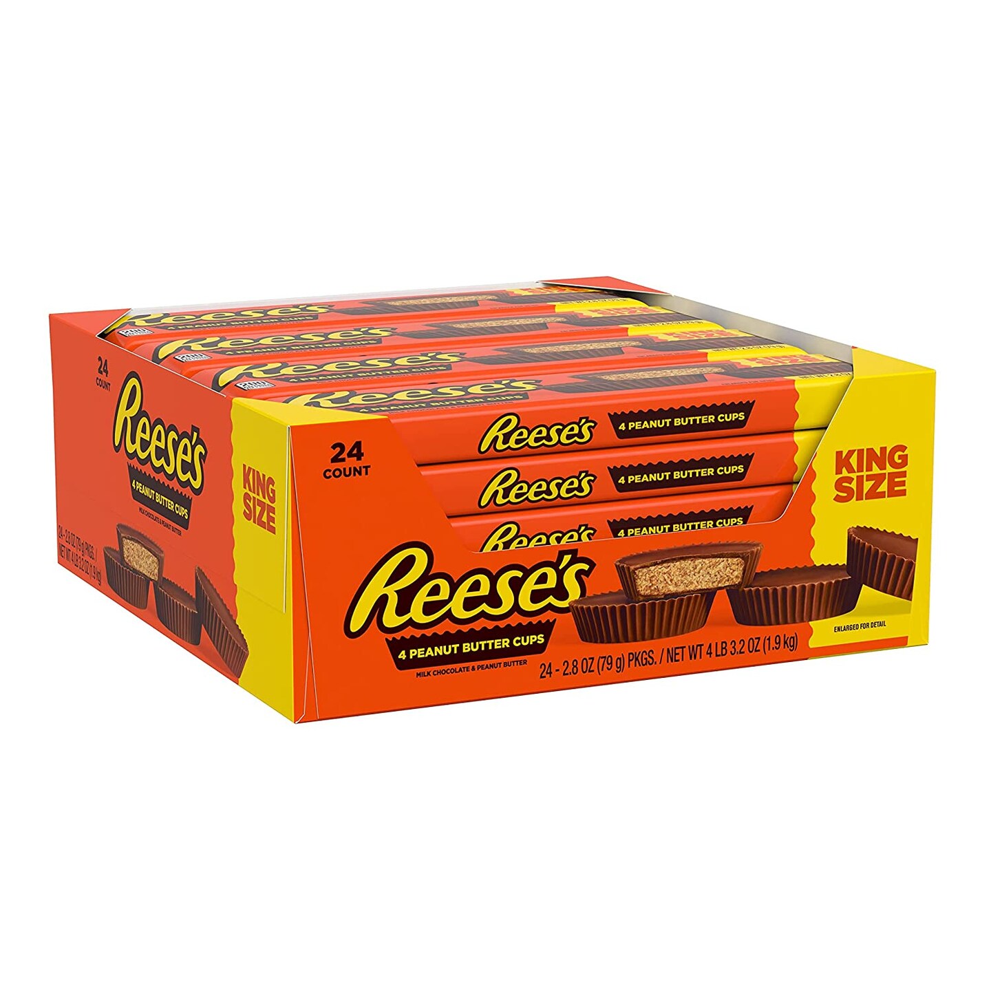 REESE&#x27;S Milk Chocolate Peanut Butter King Size Cups Candy, Bulk, 2.8 oz (Case of 24)